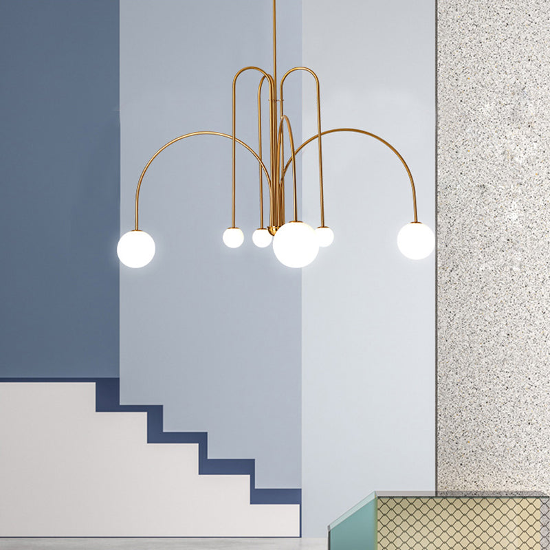 Moderne stijl bolvormige tint tak hangend licht glas multi -light kroonluchter