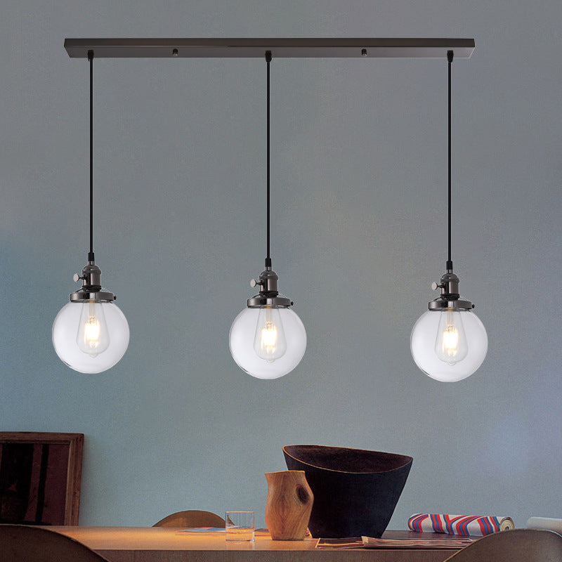 Lampada a sospensione del globo di ferro elettroplate in vetro a 3 luci a 3 luci in stile retrò industriale