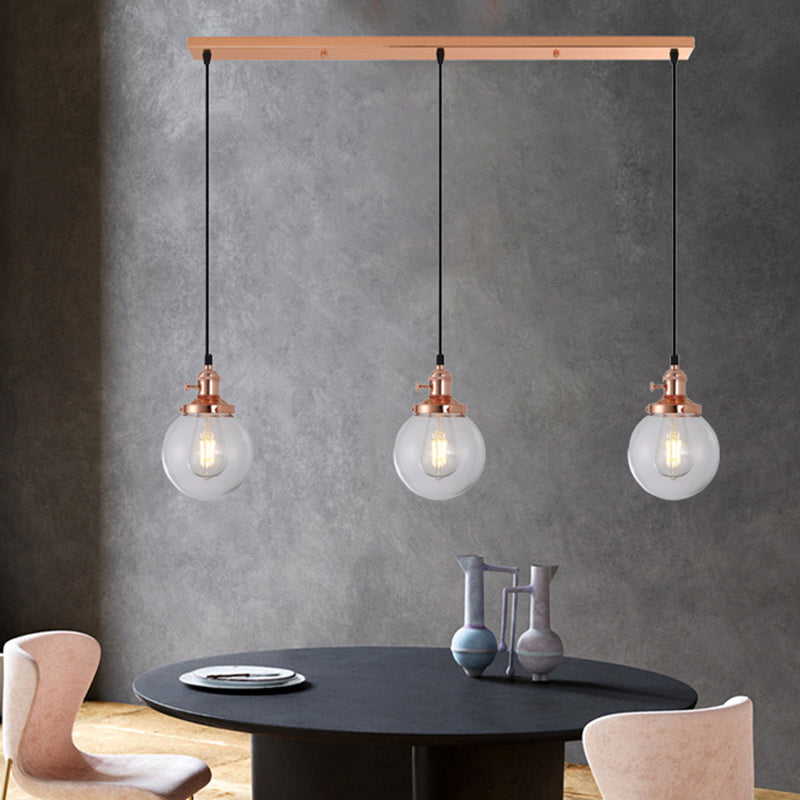 Lampada a sospensione del globo di ferro elettroplate in vetro a 3 luci a 3 luci in stile retrò industriale