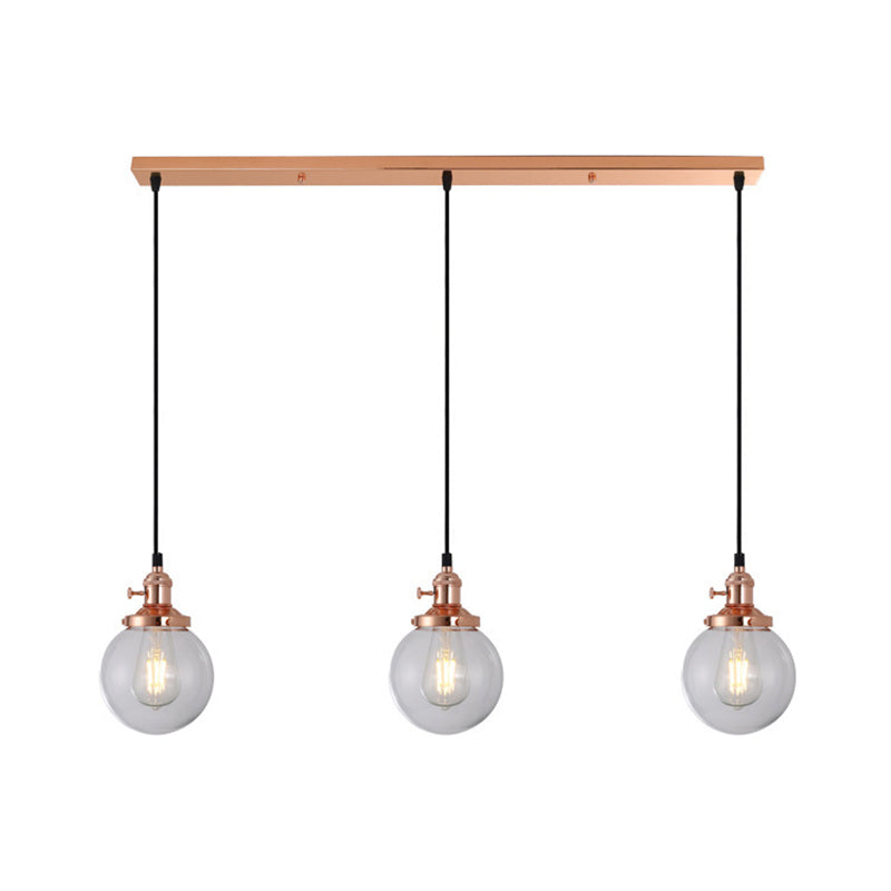 Lampada a sospensione del globo di ferro elettroplate in vetro a 3 luci a 3 luci in stile retrò industriale