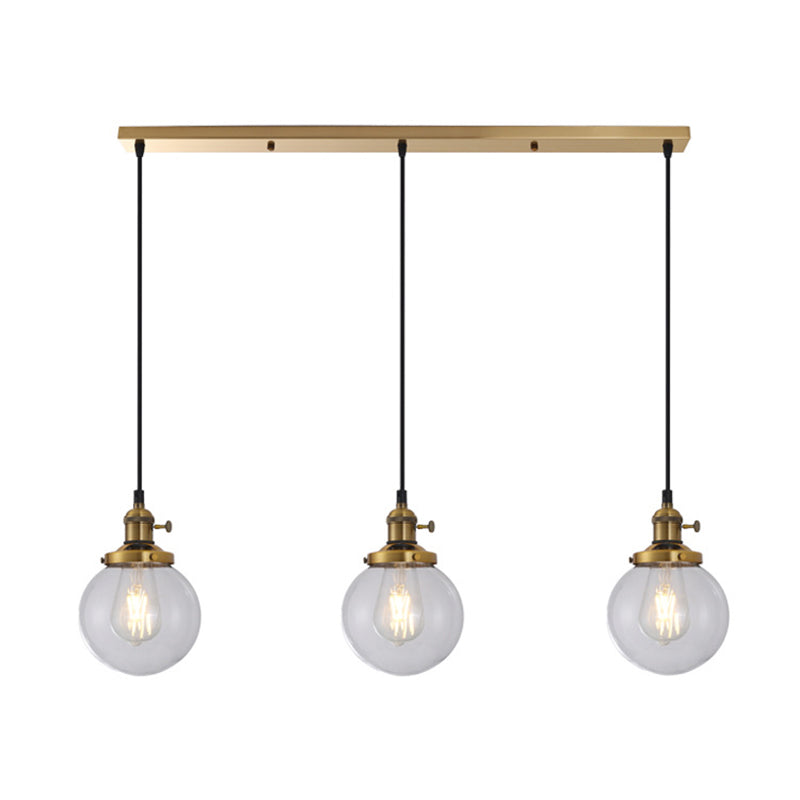 Lampada a sospensione del globo di ferro elettroplate in vetro a 3 luci a 3 luci in stile retrò industriale