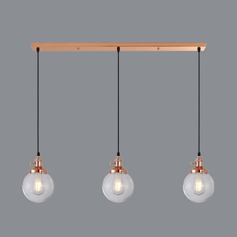 Lampada a sospensione del globo di ferro elettroplate in vetro a 3 luci a 3 luci in stile retrò industriale