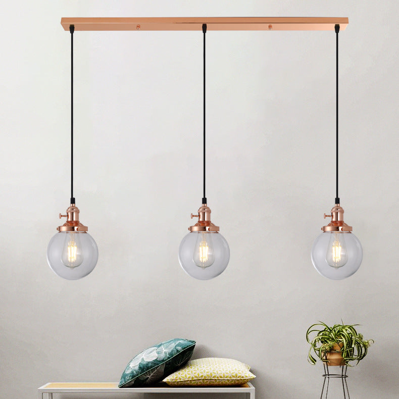 Lampada a sospensione del globo di ferro elettroplate in vetro a 3 luci a 3 luci in stile retrò industriale