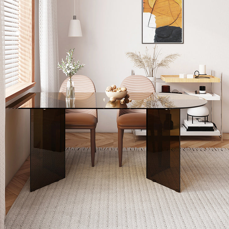 Mesa de comedor de vidrio templado de estilo contemporáneo Table de forma gratuita de base de pedestal