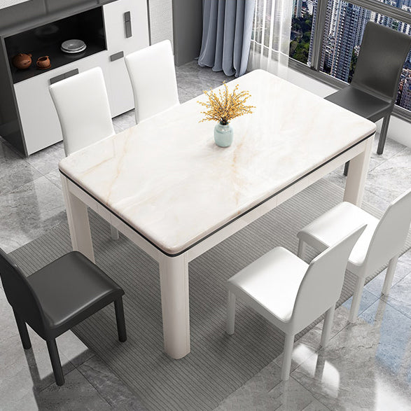 Mesa de comedor de mármol de estilo mediados de siglo, mesa rectangular con base de madera de 4 patas para el hogar