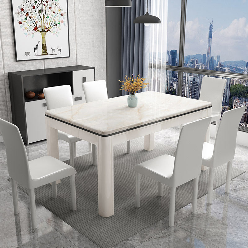 Mesa de comedor de mármol de estilo mediados de siglo, mesa rectangular con base de madera de 4 patas para el hogar