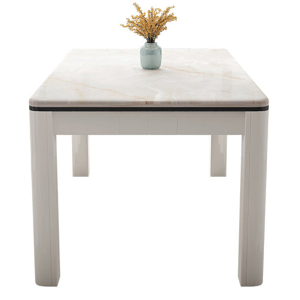 Mesa de comedor de mármol de estilo mediados de siglo, mesa rectangular con base de madera de 4 patas para el hogar