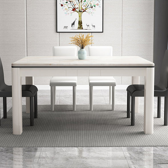 Mesa de comedor de mármol de estilo mediados de siglo, mesa rectangular con base de madera de 4 patas para el hogar