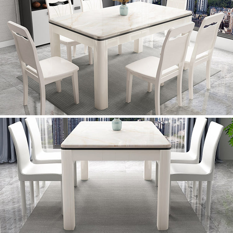 Mesa de comedor de mármol de estilo mediados de siglo, mesa rectangular con base de madera de 4 patas para el hogar