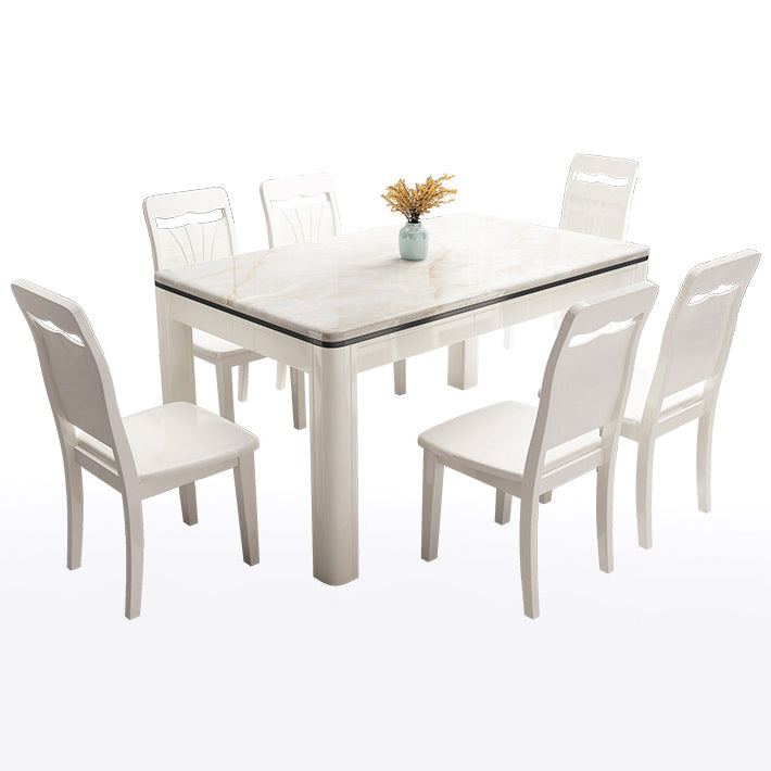 Mesa de comedor de mármol de estilo mediados de siglo, mesa rectangular con base de madera de 4 patas para el hogar