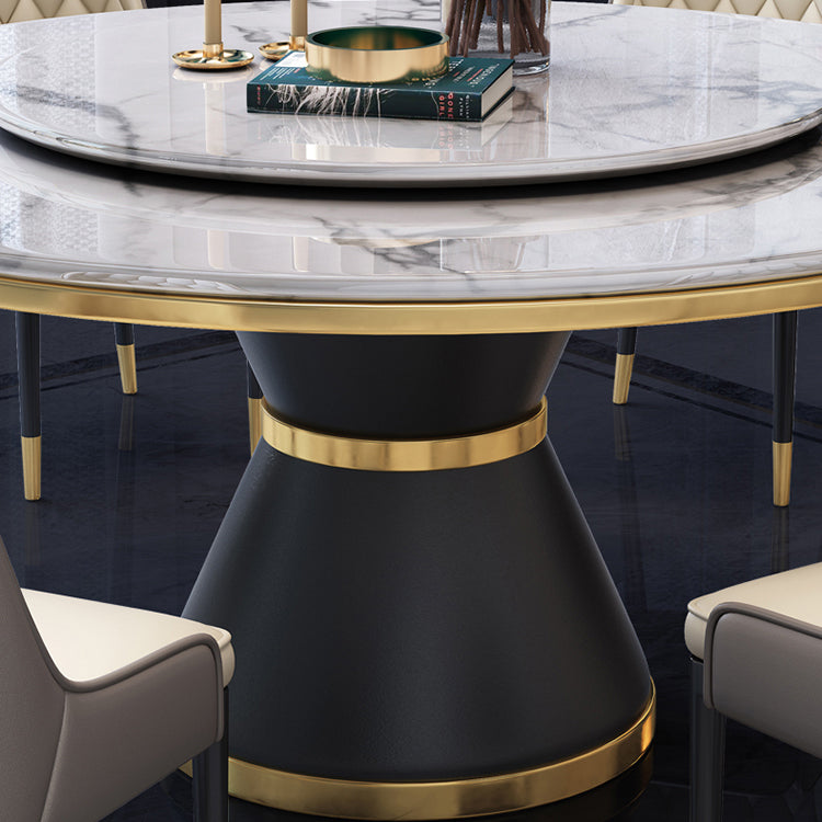 Marble Dining Table Contemporary Style Single Pedestal Base Table for Dining Room