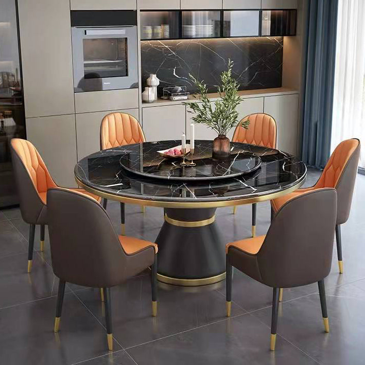Marble Dining Table Contemporary Style Single Pedestal Base Table for Dining Room