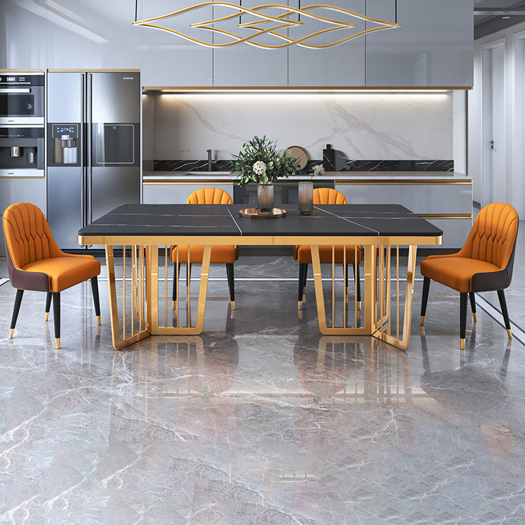 Traditional Luxury Style Dining Table Rectangle Sintered Stone Table with Gold Frame