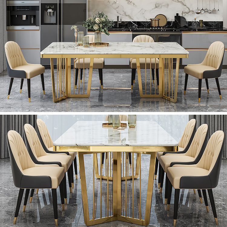 Traditional Luxury Style Dining Table Rectangle Sintered Stone Table with Gold Frame