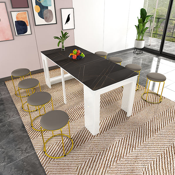 73'' Foldable Poplar Wood Dining Table Modern Rectangle Extendable Table with 5 Legs