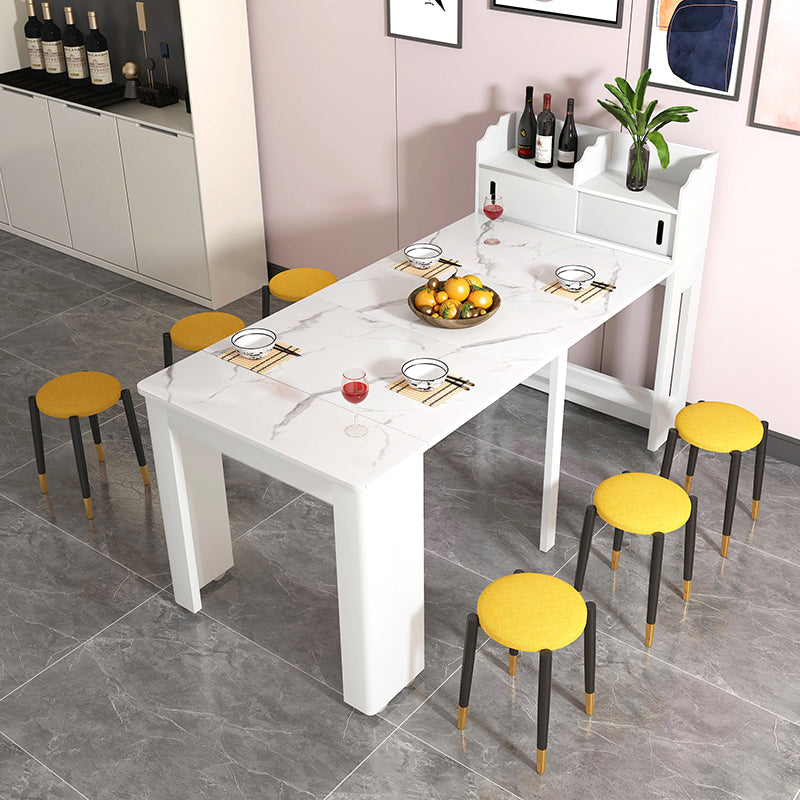 73'' Foldable Poplar Wood Dining Table Modern Rectangle Extendable Table with 5 Legs