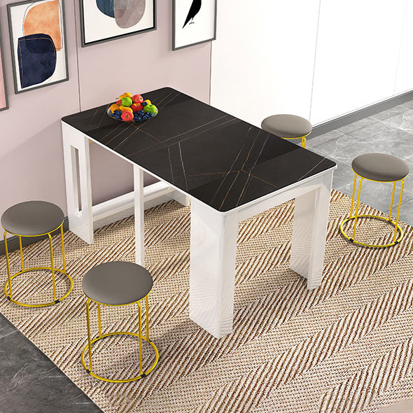 73'' Foldable Poplar Wood Dining Table Modern Rectangle Extendable Table with 5 Legs
