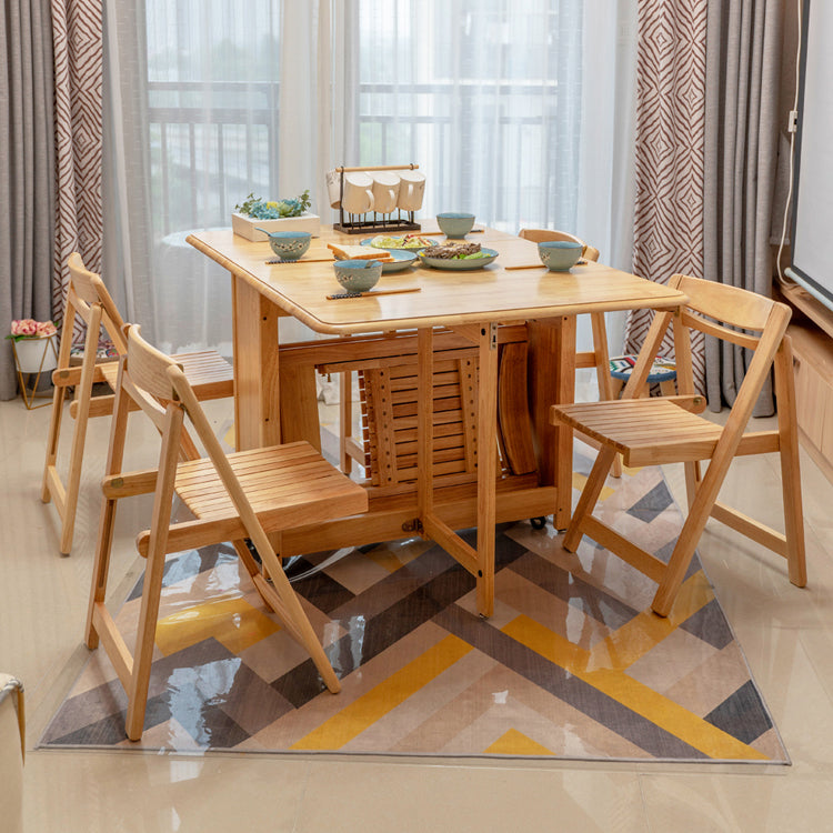 51'' Foldable Rubber Wood Table Medieval Modern Rectangle Table with Storage (only table)