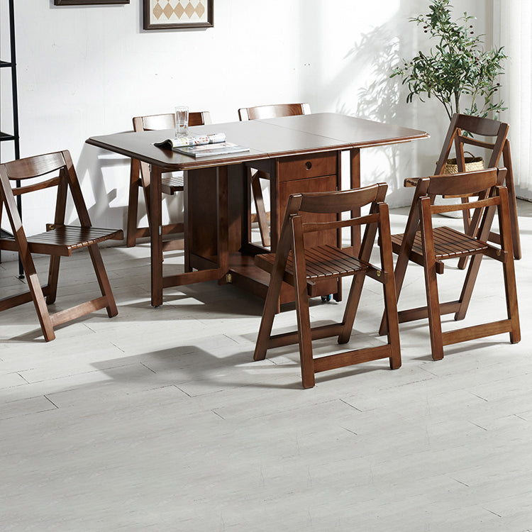 Mid-Century Modern Dining Room Table Rubberwood Solid Wood Table with Wood Base