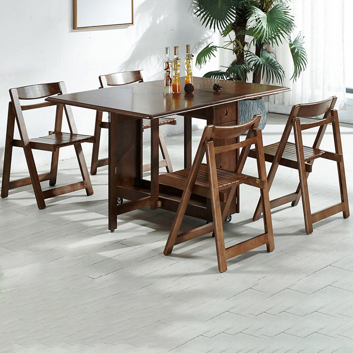 Mid-Century Modern Dining Room Table Rubberwood Solid Wood Table with Wood Base