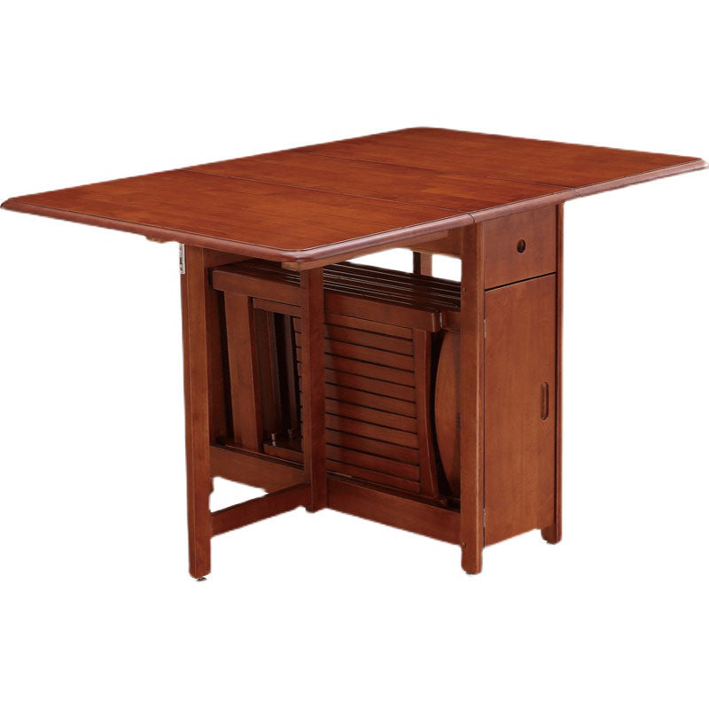 Mid-Century Modern Dinner Table Brown Solid Wood Drop-Leaf Dining Table (only table)