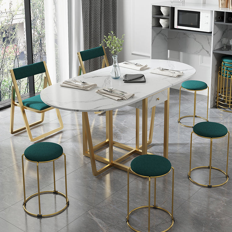 Modern White Dining Table 63" Rectangle Sintered Stone Drop-Leaf Table for Home Use