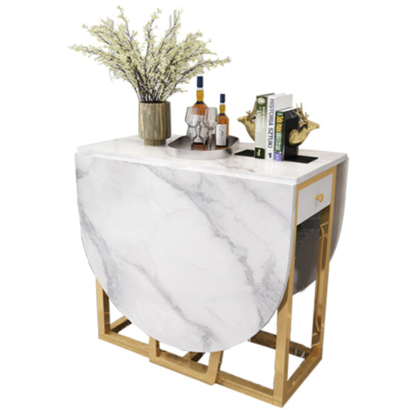 Modern White Dining Table 63" Rectangle Sintered Stone Drop-Leaf Table for Home Use