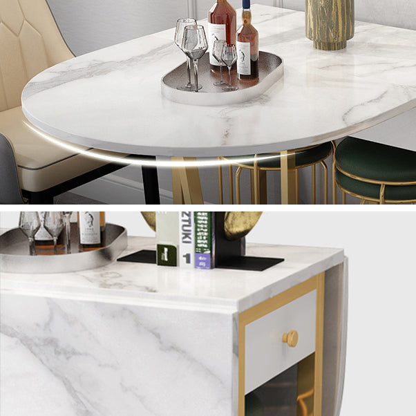 Modern White Dining Table 63" Rectangle Sintered Stone Drop-Leaf Table for Home Use