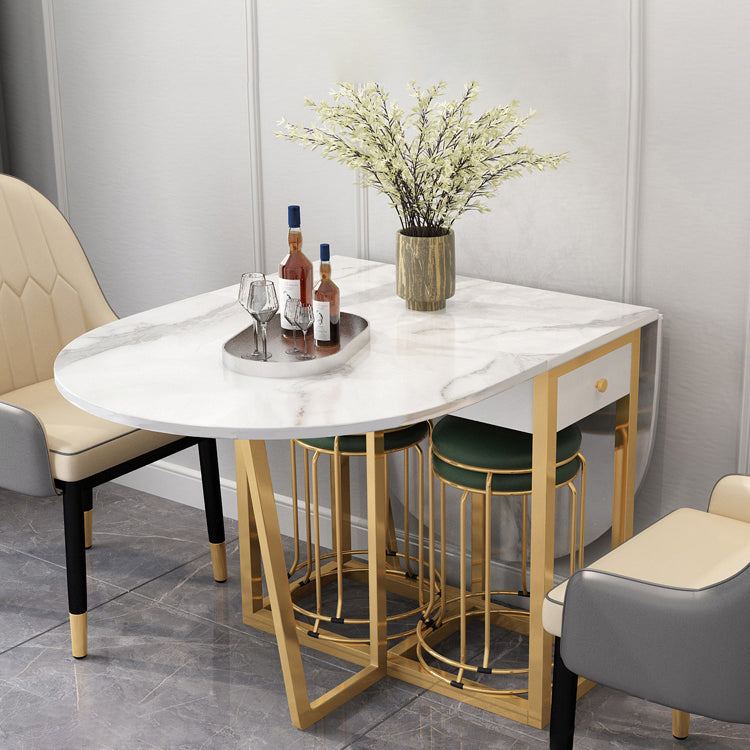 Modern White Dining Table 63" Rectangle Sintered Stone Drop-Leaf Table for Home Use