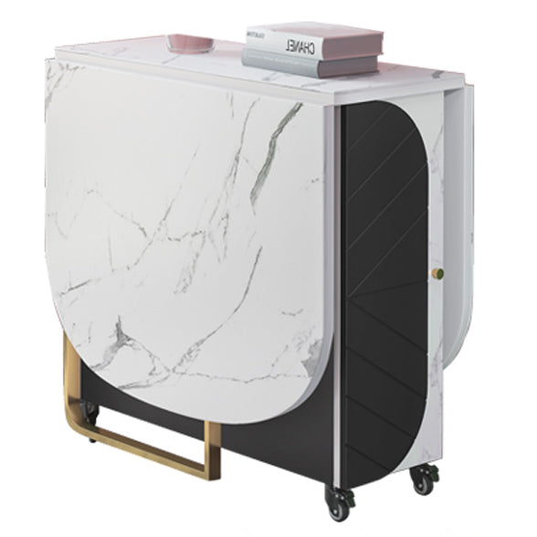 Mesa de comedor de piedra sinterizada de 59 '' de ancho Mesa Oval plegable moderna con base de caballete