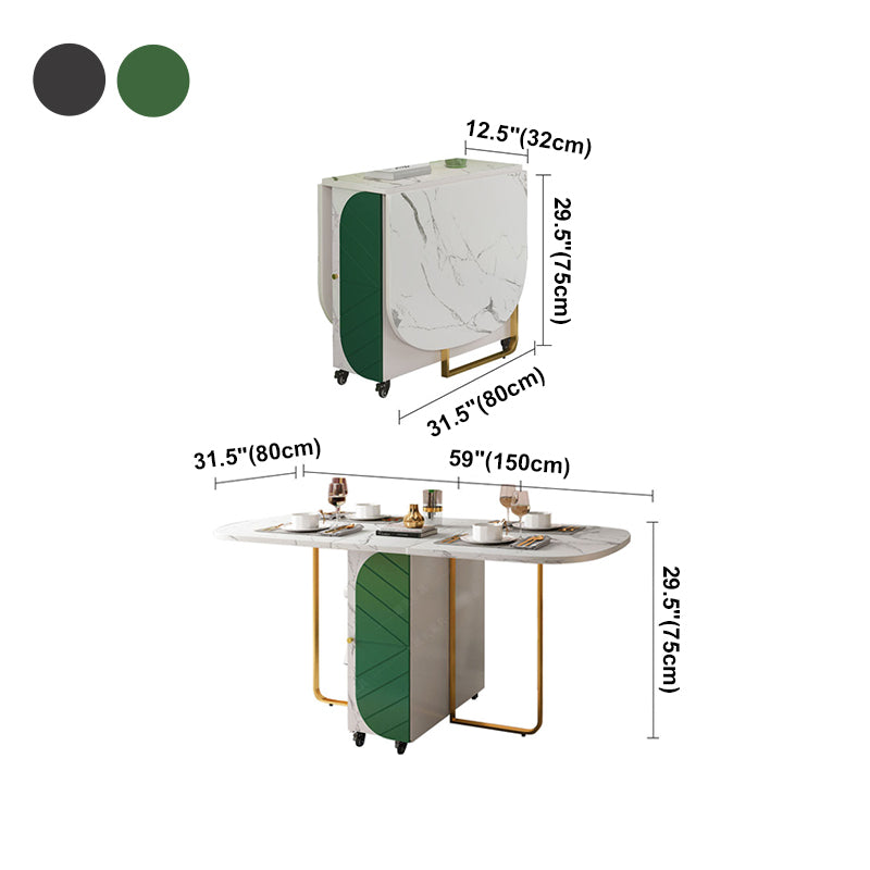 Mesa de comedor de piedra sinterizada de 59 '' de ancho Mesa Oval plegable moderna con base de caballete