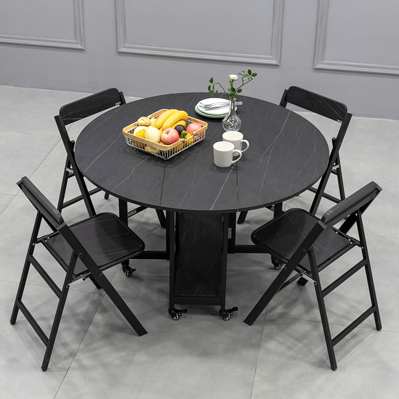 Foldable Wooden Top Table Extendable Round Table in Black (only table)