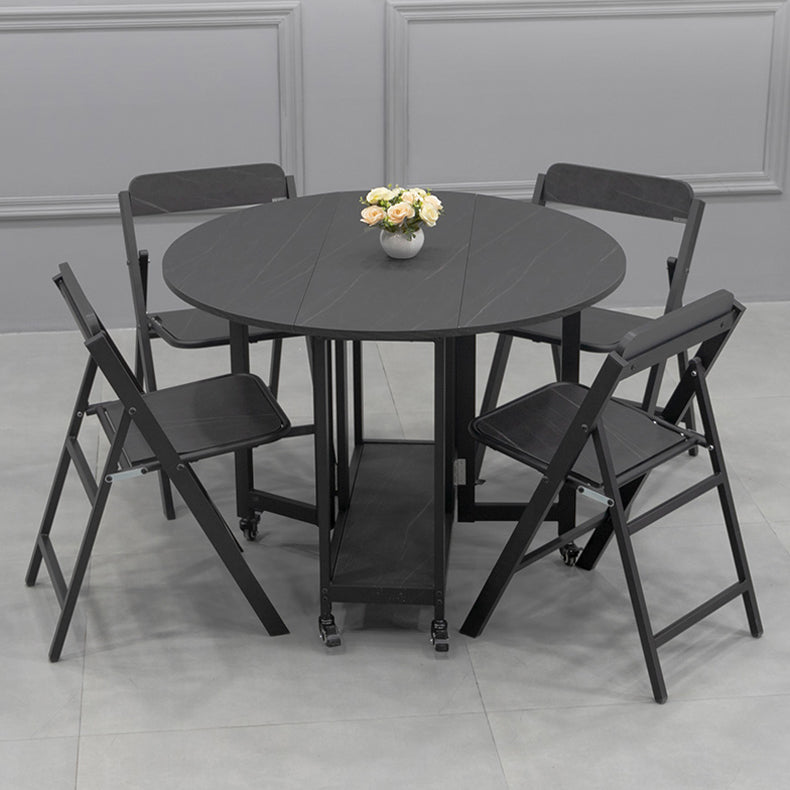 Foldable Wooden Top Table Extendable Round Table in Black (only table)