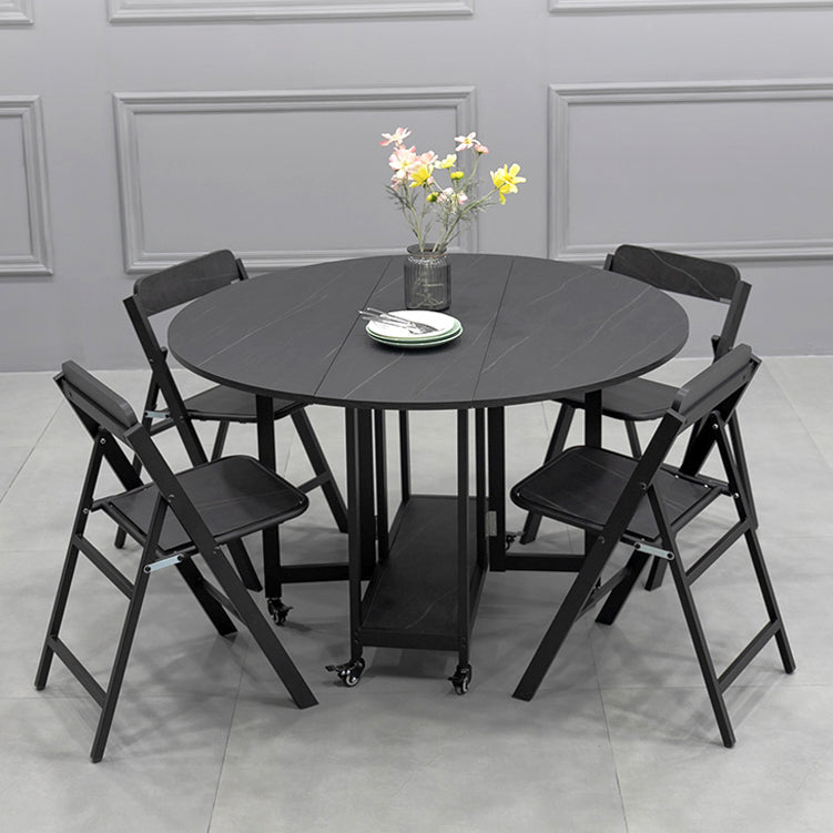 Foldable Wooden Top Table Extendable Round Table in Black (only table)