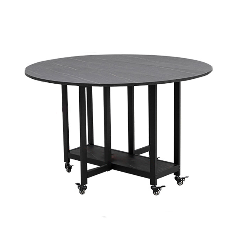 Foldable Wooden Top Table Extendable Round Table in Black (only table)