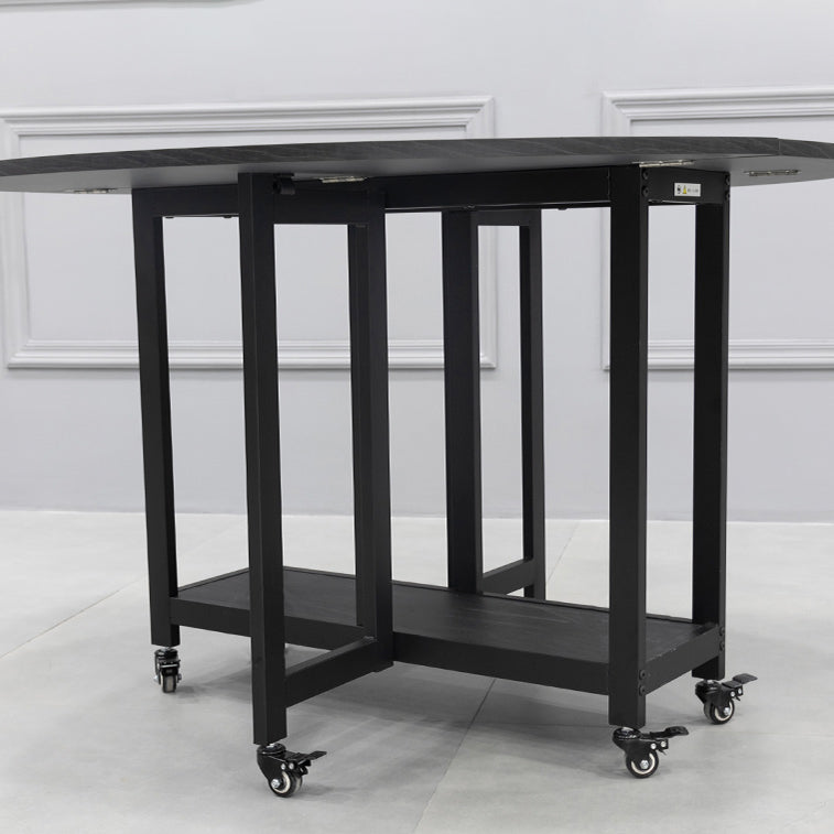Foldable Wooden Top Table Extendable Round Table in Black (only table)