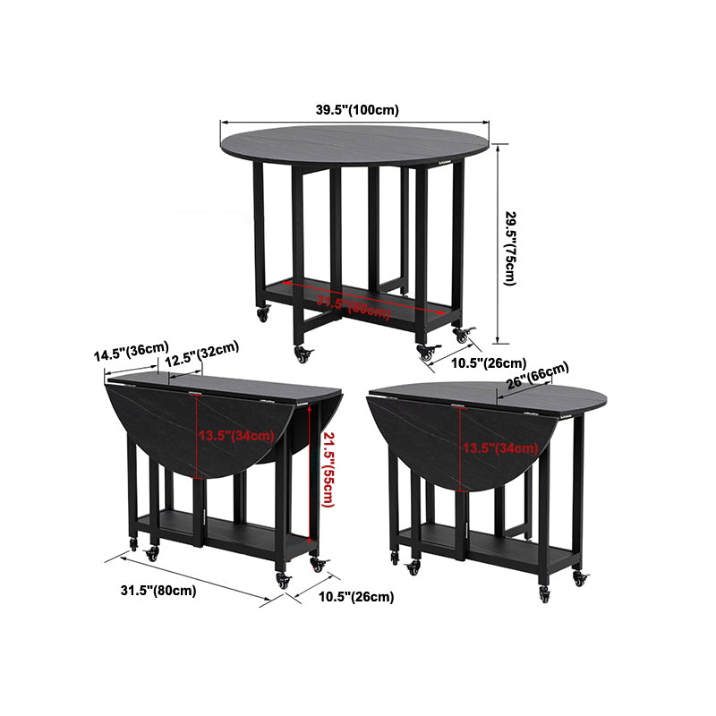 Foldable Wooden Top Table Extendable Round Table in Black (only table)