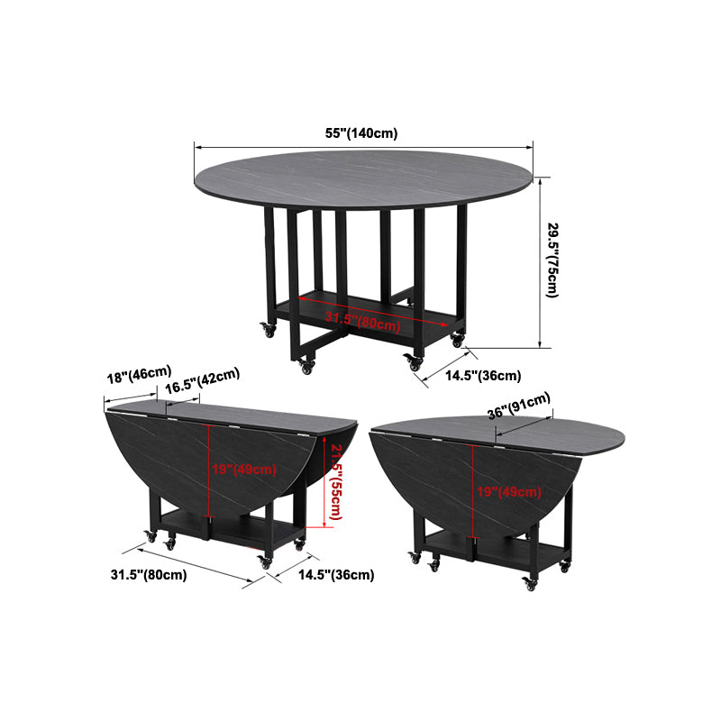 Foldable Wooden Top Table Extendable Round Table in Black (only table)