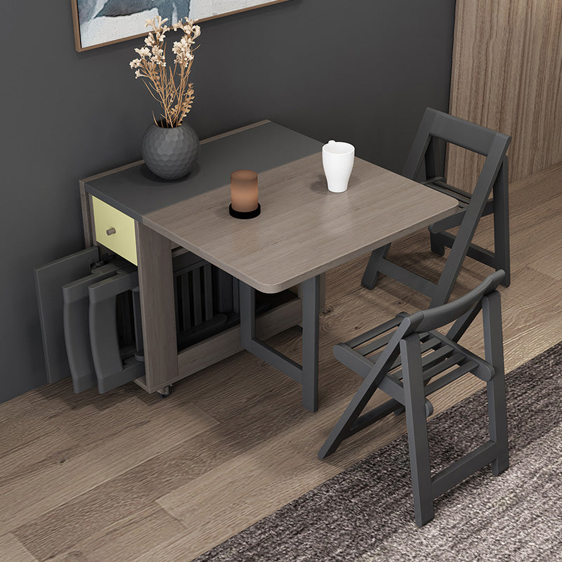 Foldable Artificial Wooden Top Table Rectangle Extendable Table with Storage Trestle Base