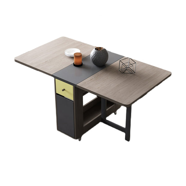 Foldable Artificial Wooden Top Table Rectangle Extendable Table with Storage Trestle Base