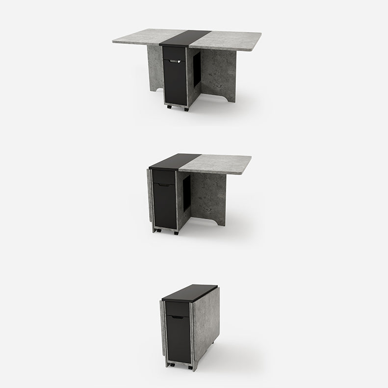 Foldable Artificial Wooden Top Table Rectangle Extendable Table with Storage Trestle Base