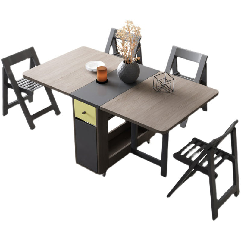 Foldable Artificial Wooden Top Table Rectangle Extendable Table with Storage Trestle Base