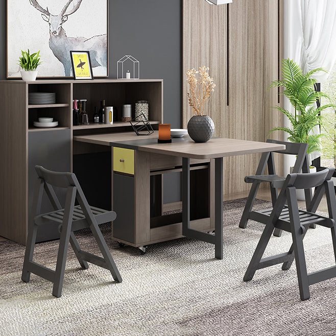 Foldable Artificial Wooden Top Table Rectangle Extendable Table with Storage Trestle Base