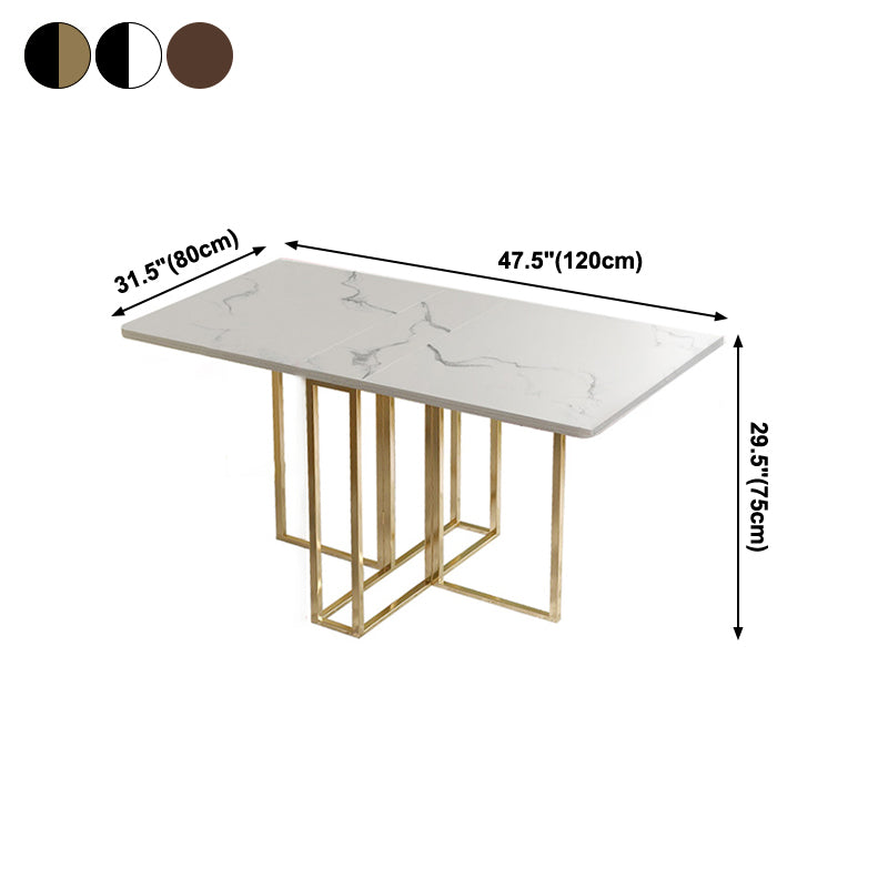 Foldable Artificial Wooden Top Dining Table Extendable Rectangle Table with Trestle Base