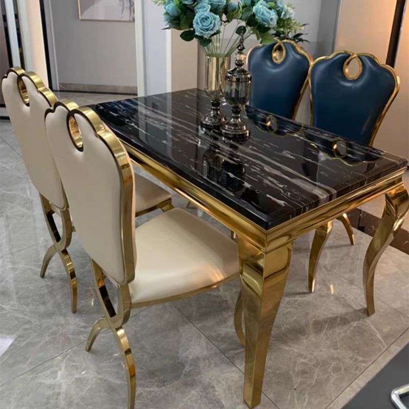 Marble Dining Table Luxury Style 4 Legs Metallic Base Rectangle Table for Home