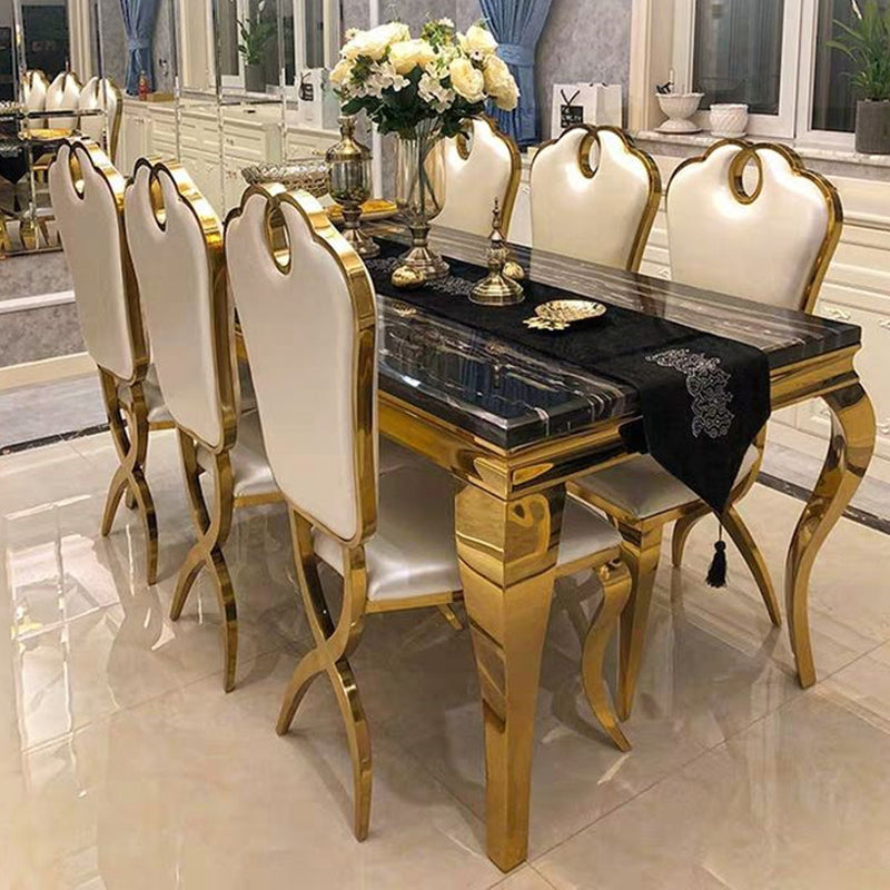 Marble Dining Table Luxury Style 4 Legs Metallic Base Rectangle Table for Home