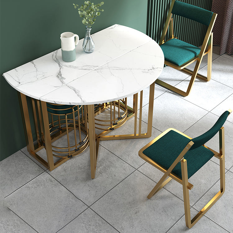 Foldable Artificial Wooden Top Dining Table Extendable Round Table with Trestle Base