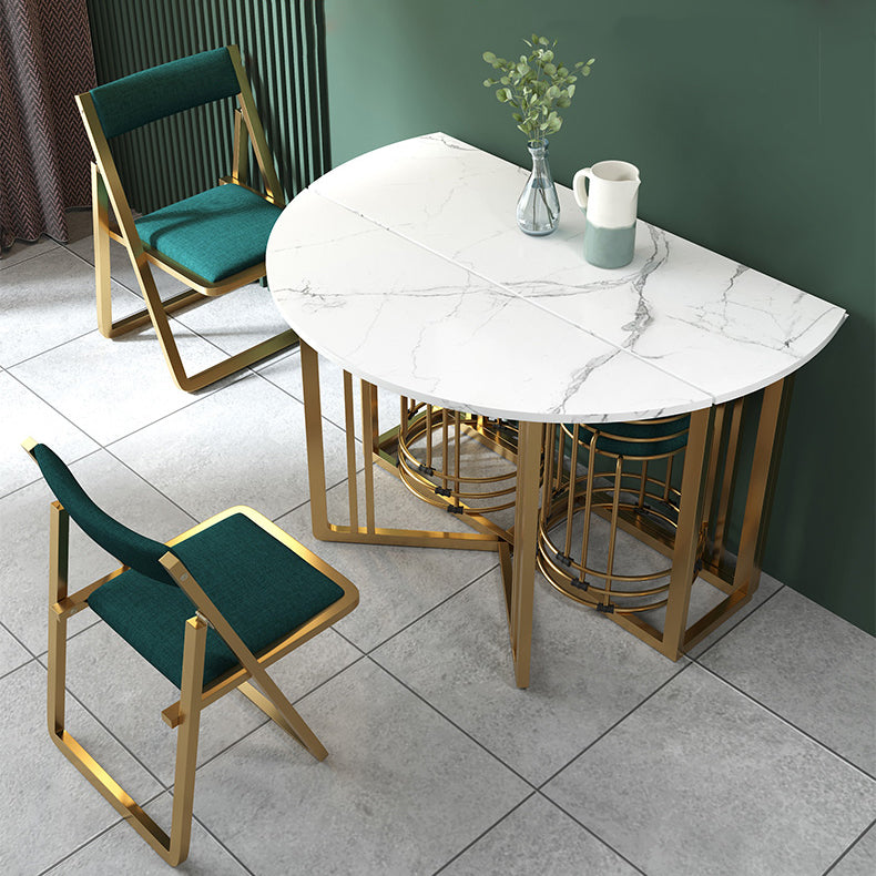 Foldable Artificial Wooden Top Dining Table Extendable Round Table with Trestle Base