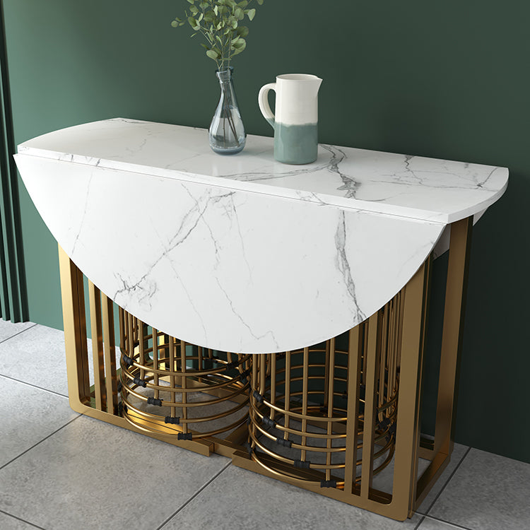 Foldable Artificial Wooden Top Dining Table Extendable Round Table with Trestle Base