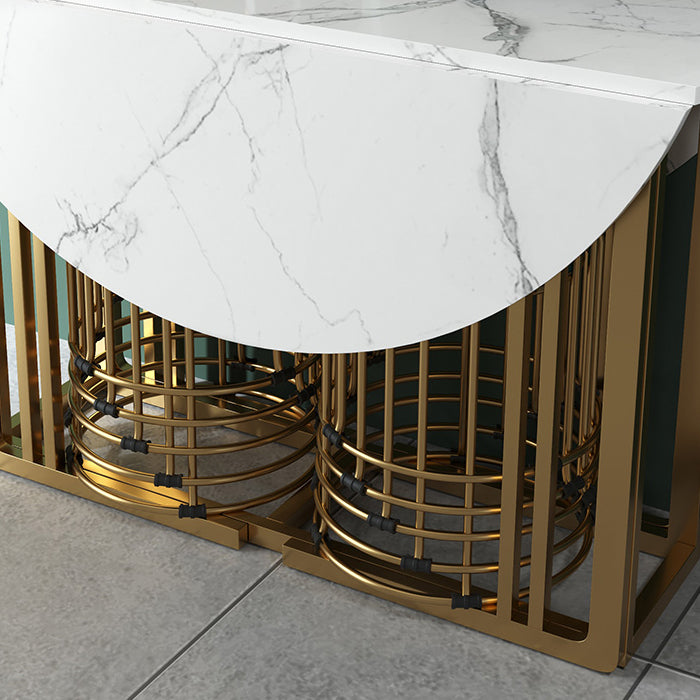 Foldable Artificial Wooden Top Dining Table Extendable Round Table with Trestle Base